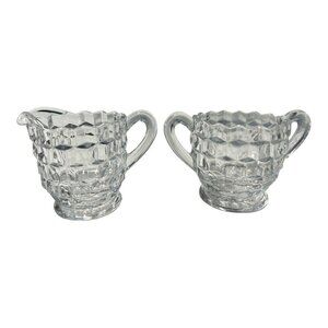 Fostoria American Clear Glass Cubist Small Cream and Sugar~Crystal Vintage P7 06